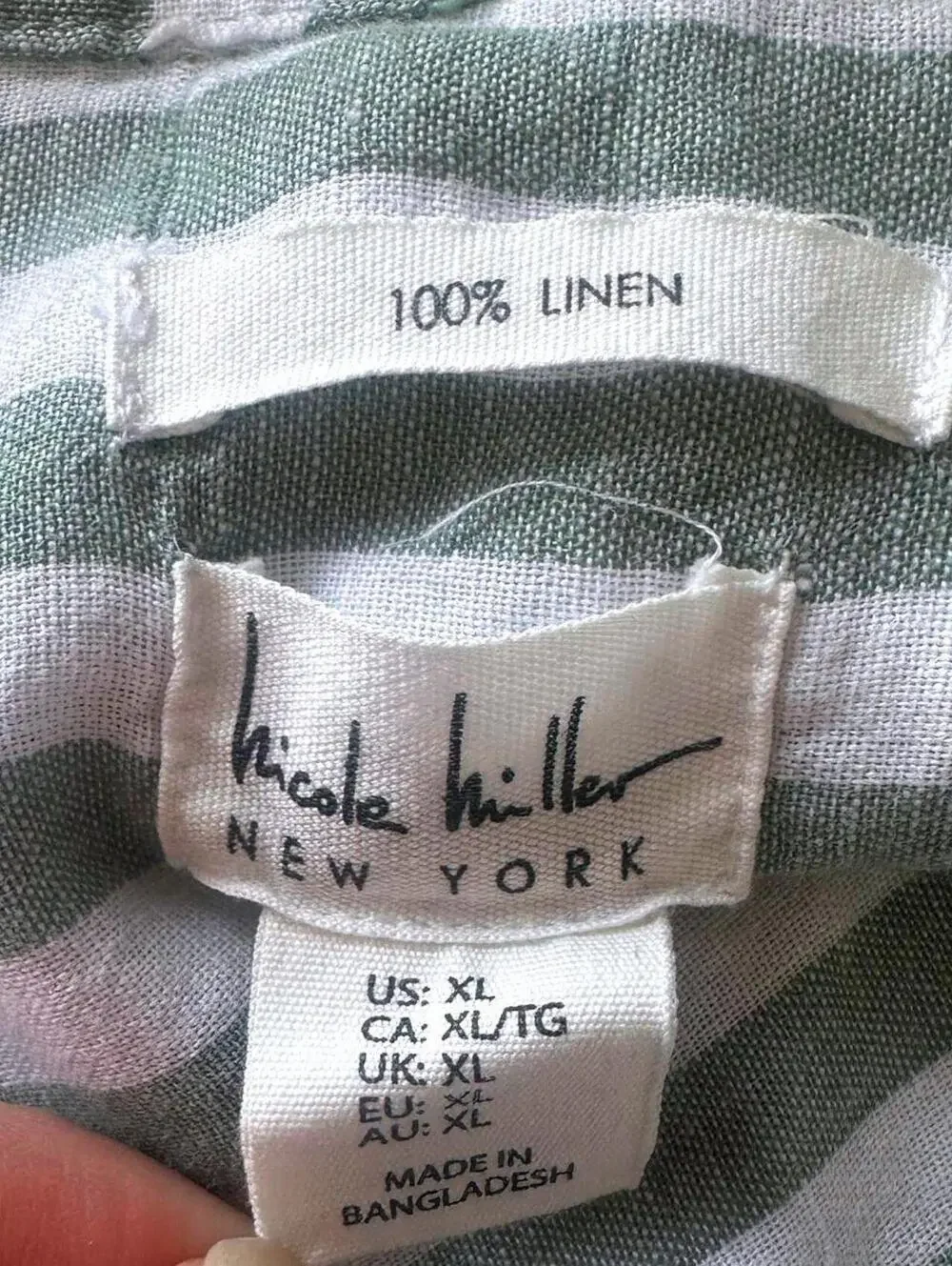 Nicole Miller New York 100% Linen Green/White Striped Button-Up Shirt - XL - Picture 2 of 6